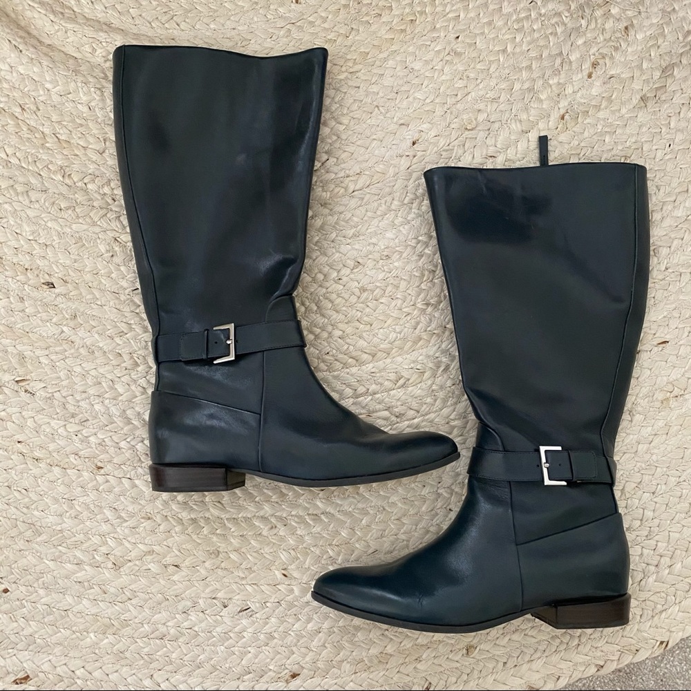 Nine West Dark Blue Leather Tall Zip Up Boots